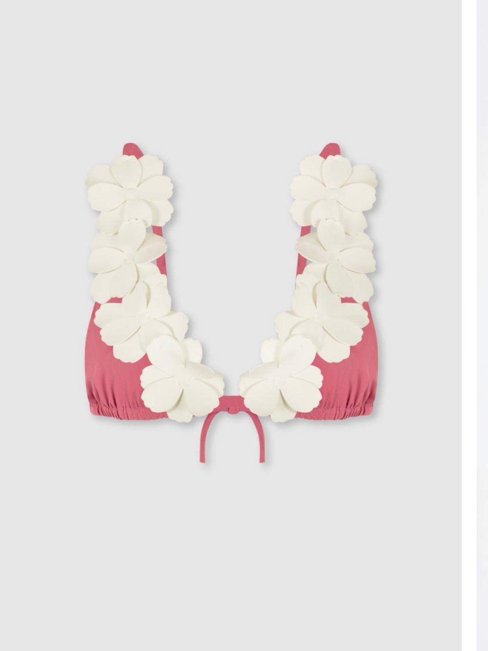Floral Trim Pink Bikini Top with Cream Appliqué